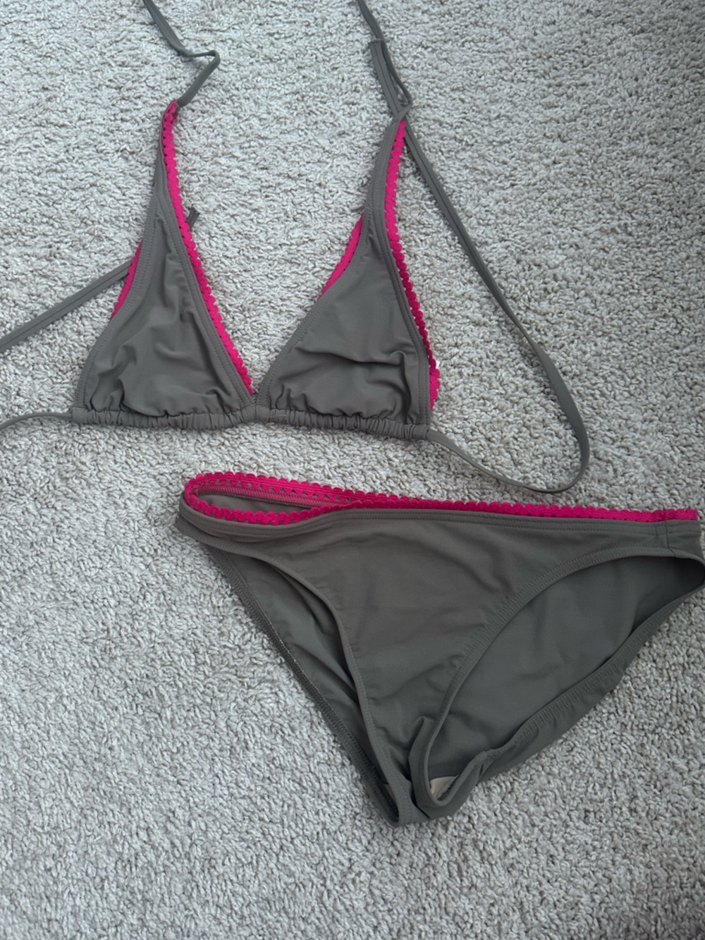 Women's brown and Pink Trim Triangle Bikini Set